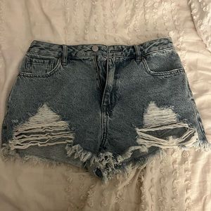 Pacsun high rise festival denim ripped shorts size 28